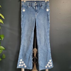 Aerie Retro Daisy Patches Flare Leg Stretch Denim Jeans Medium